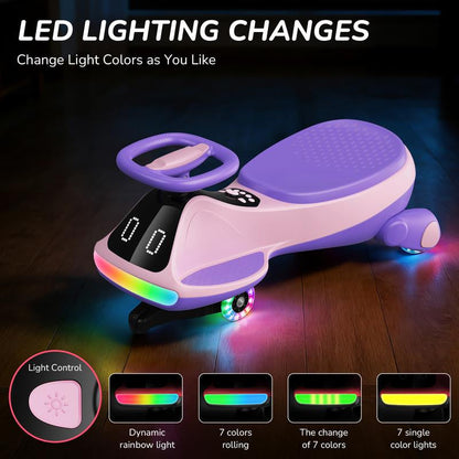 Umatoll 12V Electric Wiggle Car with Digital Display Screen, Pedal & RGBIC LED Lights, Ride on Toys, Bluetooth, Birthday Gifts