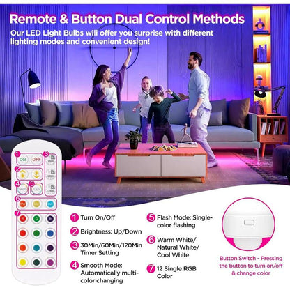 2-Pack E12 Rechargeable Battery Operated Light Bulb with Remote, Dimmable LED Bulb with 15 Colors Selectable & 3 Timer, Wireless Detachable Puck Light Bulb for Wall Sconce, Non-Hardwired