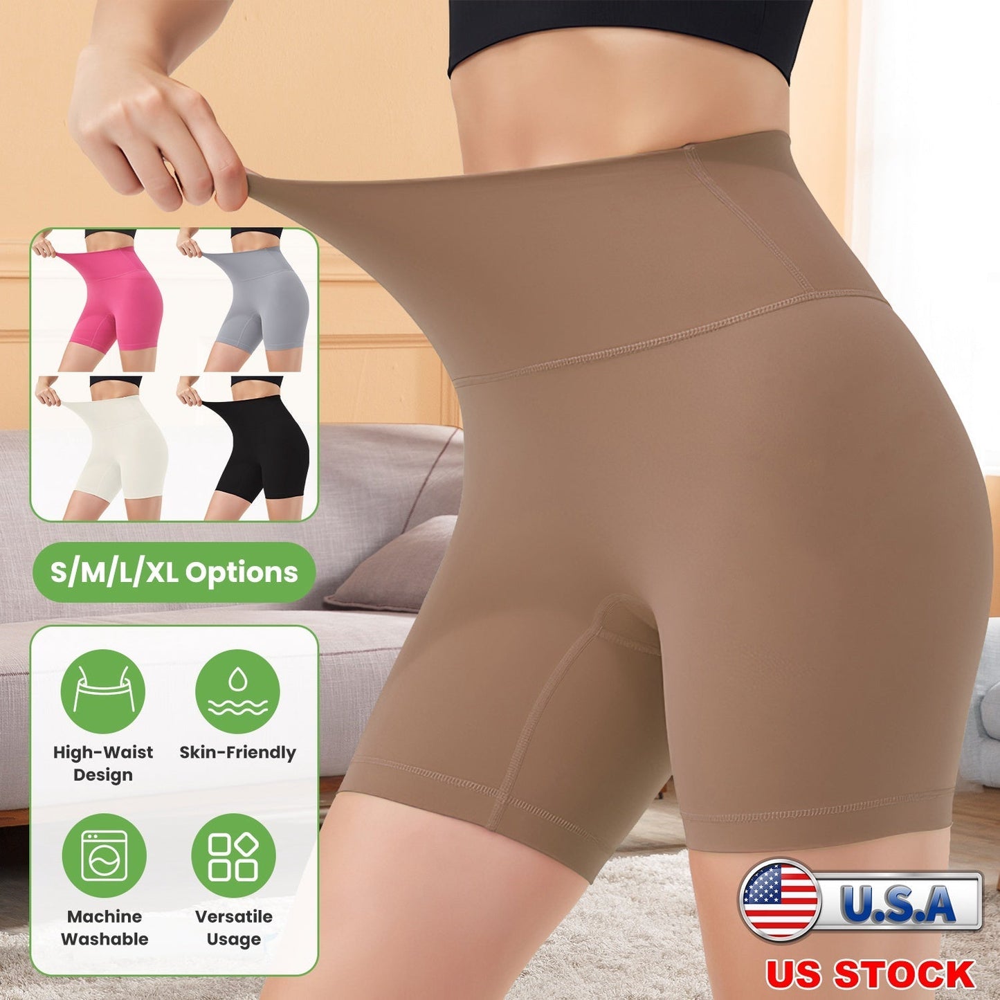 Women\'s High Waist Biker Shorts Tummy Control Pants Athletic Leggings Spandex Booty Shorts with 6.3In Inseam No Front Seam for Workout Yoga Running V