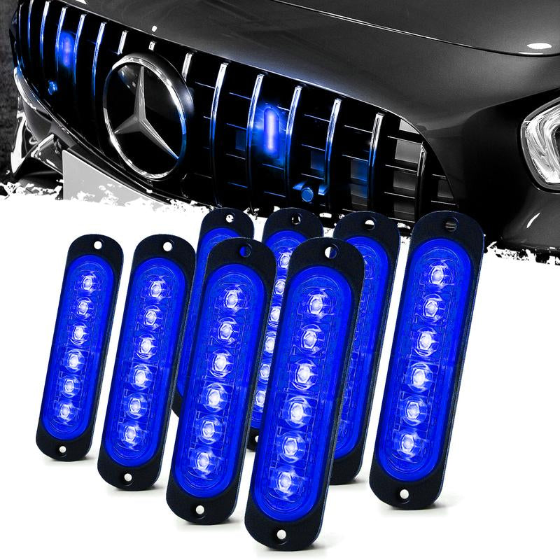 DIBMS Dual Color LED Emergency Strobe Lights - 8X Amber & White 6 LED Warning Light Bar for Cars, Trucks, Vans, ATVs & SUVs - Surface Mount Hazard Lights