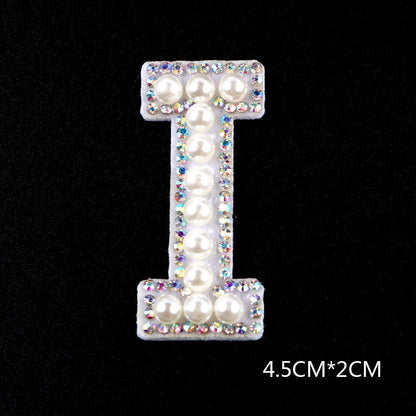 Pearl Rhinestone Cloth Sticker-Letter A-White-2 Pack