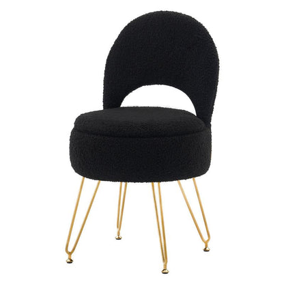 Storage Ottoman Vanity Stool Chair with Folding Back Teddy Velvet Makeup Chair Multifunctional Upholstered Footstool,4 Metal Legs with Anti-Slip Feet for Bedroom Living Room Entryway
