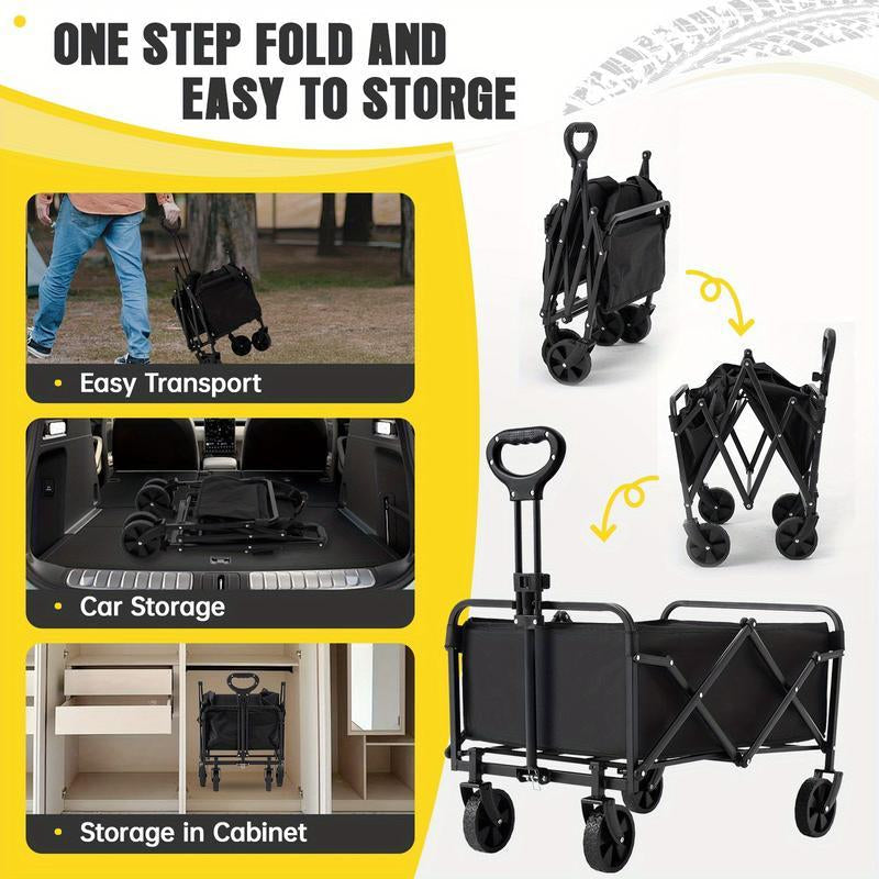 Foldable Multi-Purpose Handcart - Heavy-Duty Design for Beach, Camping, Garden, Shopping & RV Storage Folding Steel Frame Garden Trolley All-Terrain Tire