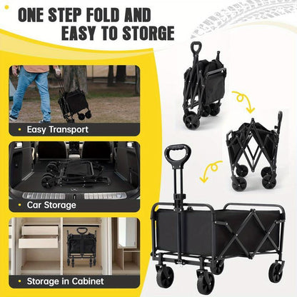 Foldable Multi-Purpose Handcart - Heavy-Duty Design for Beach, Camping, Garden, Shopping & RV Storage Folding Steel Frame Garden Trolley All-Terrain Tire