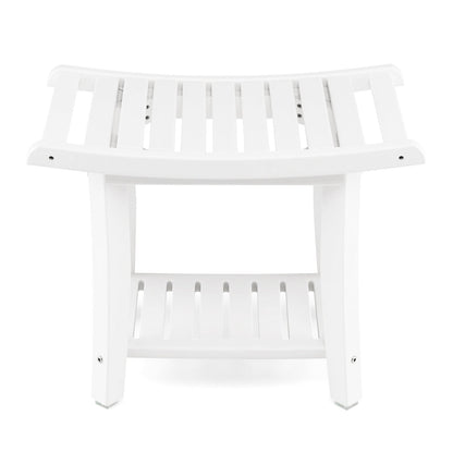 Heavy Duty Waterproof Bath Stool with Curved Seat and Storage Shelf-White