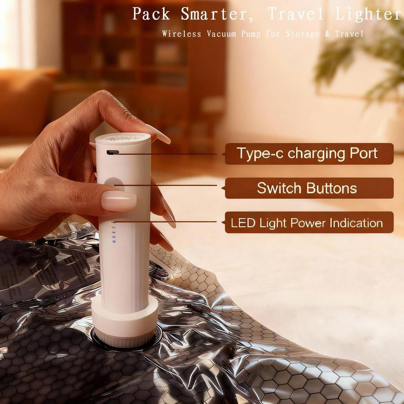 【2026 Upgraded】X7 Cordless Travel Vacuum Storage Compression Bag Set with Rechargeable Air Pump 9/15 Pack Waterproof & Reusable Compression Packing Bags for 2 Size,140L/Min Powerful Air Removal，Perfect for Carry-On Suitcases,