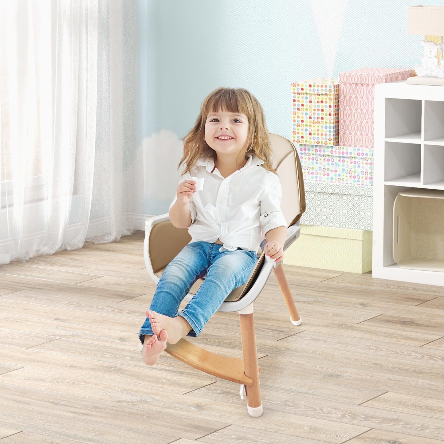 Baby High Chair with Dishwasher Safe Tray-Beige