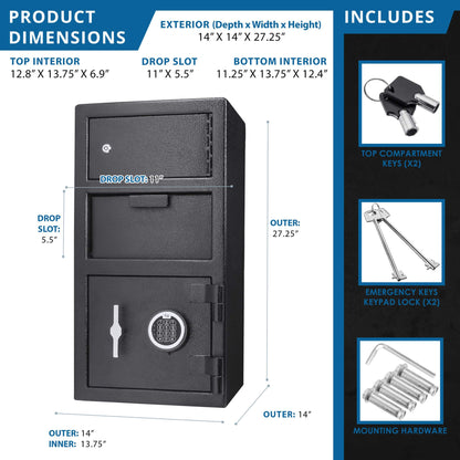 Barska 0.78 CF Heavy-Duty Large Steel Depository Safe With Digital Keypad (SAK75106)