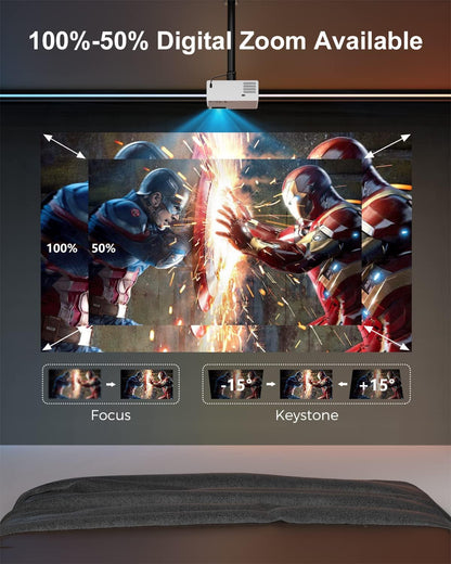FUDONI Projector with Wifi and Bluetooth 4K Support, 300ANSI Outdoor Indoor Projector FHD 1080P Max 300" Display, Movie Video Home Theater Projector Compatible W/Hdmi/Usb/Phone/Laptop/Tv Stick