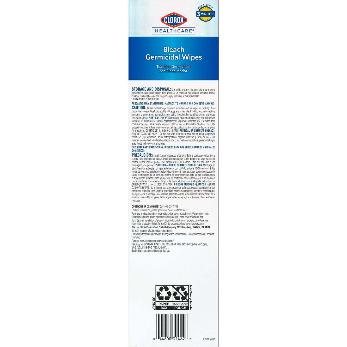 Clorox Healthcare® Bleach Germicidal Wipes, Individual Packets Box of 50 31424