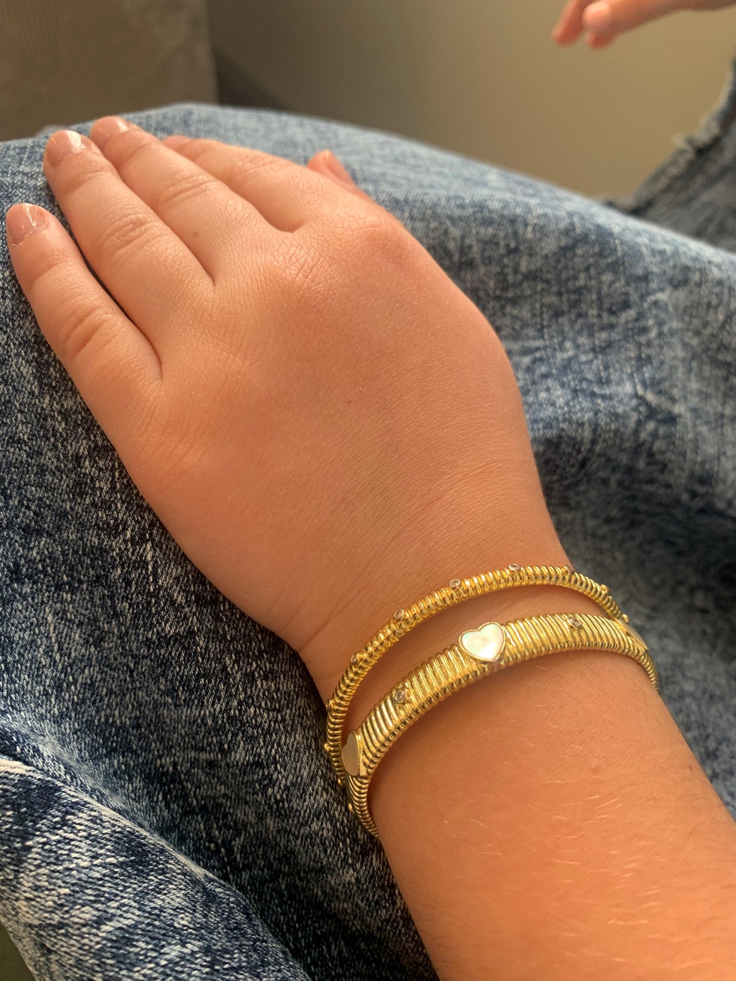 Thin Ribbed Bangle with CZs