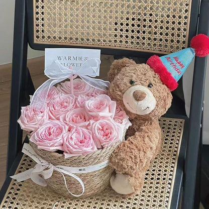 Valentine’S Day Teddy Bear with Eternal Rose Bouquet, Preserved Flower Plush Bear, Romantic Birthday Gift for Her Gift Sets