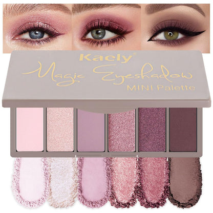 Kaely 6 Colors Mini Rose Pink Eye Shadow Palette Makeup, Mauve Plum Matte Shimmer Eyeshadow Palette for Older Women Highly Pigmented Waterproof, Paleta De Sombras De Ojos, Vegan & Cruelty-Free, 04