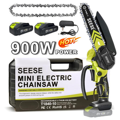 SEESE Brushless Mini Chainsaw - Portable Electric Cordless Saw for Wood Cutting, Batteries (2000Mah) ,Pruning, Gardening, Camping - Suitable for Seniors, Women Perfect Christmas & New Year Gift Idea