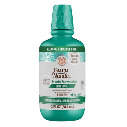 Gurunanda Fresh Breath Mouthwash, Ada-Accepted, Alcohol & Fluoride-Free, Sodium Chlorite, Essential Oils & Vitamins, 12-Hrs Fresh Breath, Wild Mint, 33.8 Oz