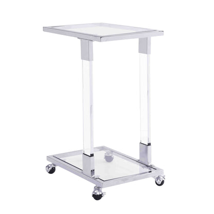 Glass Top C Shape Square Table With Metal Base For Living Room