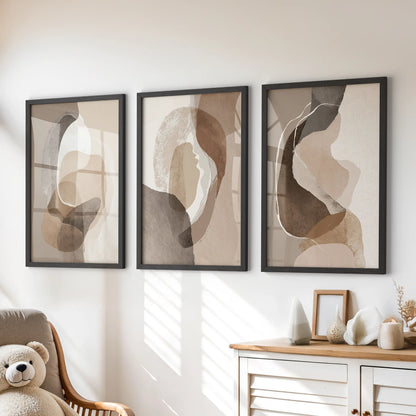 Neutral Abstract Wall Art Set of 3. Modern Earth Tone Prints