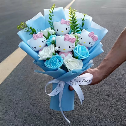 Hello Kitty Cartoon Plush Bouquet Anime Rose Flowers Doll Home Wedding Decoration Christmas Valentine'S Day Gift