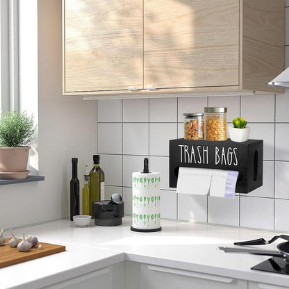 Bag Saver - Extra Large 2 in 1 Plastic Bag Holder,Durable Grocery Bag Storage, Hanging Trash Bag Dispenser Roll Organizer for Home Kitchen,Multi-Purpose for Daily,Wall Mount Cabinet Wood Bathroom Toilet Paper Holder Dust Bin