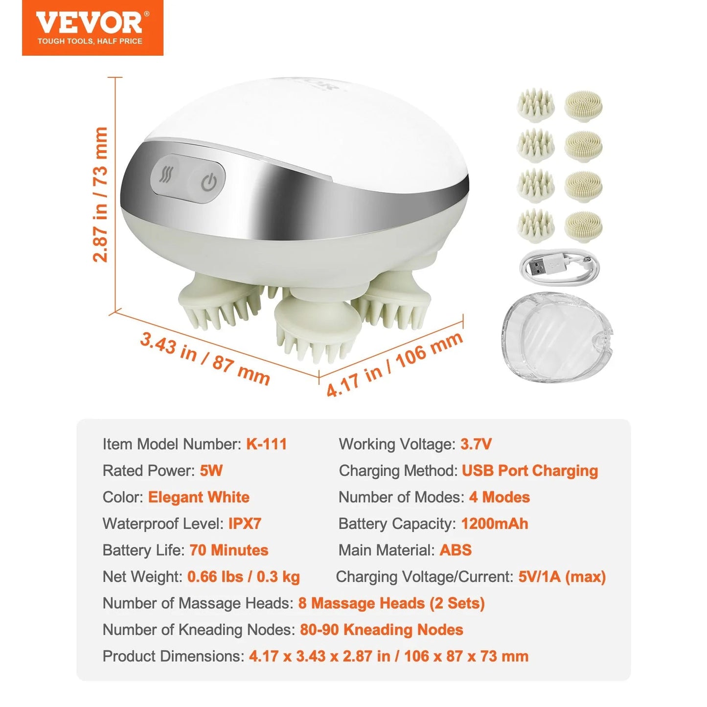 Rechargeable VEVOR Electric Scalp Massager with Heat - Waterproof Head Relaxation Tool