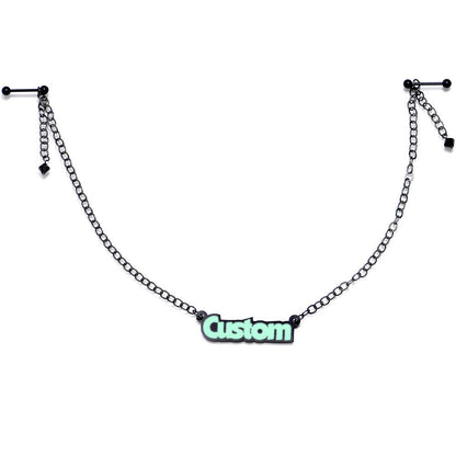Custom Black Glow Name Nipple Chain Created with Crystals