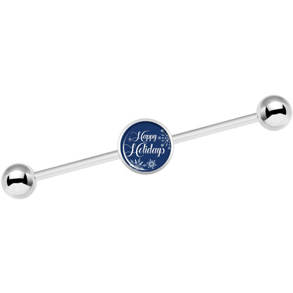 14G Happy Holidays Snowflake Industrial Barbell 37mm
