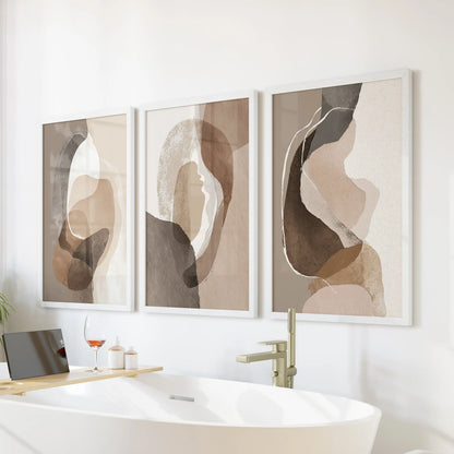 Neutral Abstract Wall Art Set of 3. Modern Earth Tone Prints
