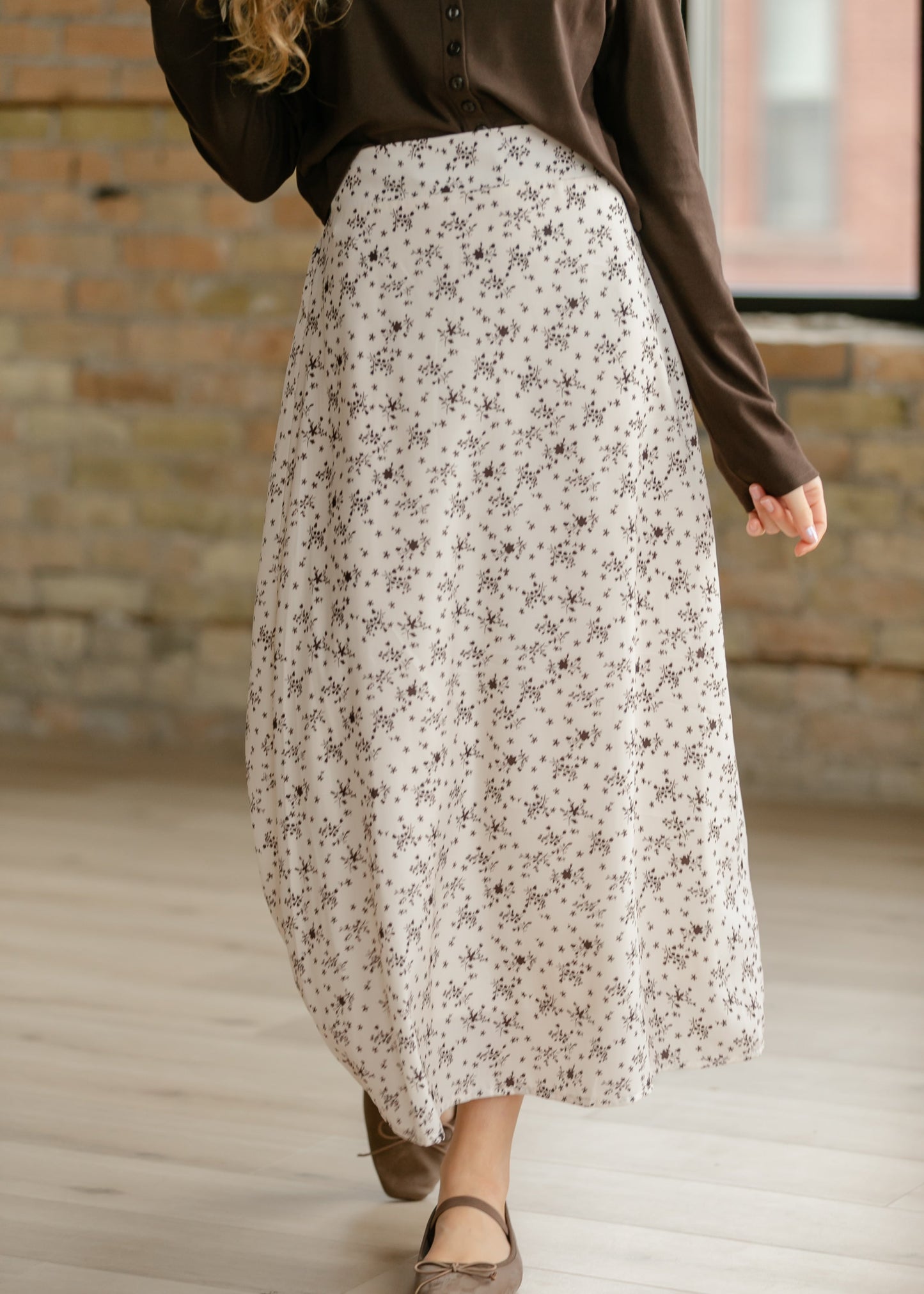 Braylyn Brown Floral Midi Skirt
