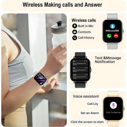 Smart Watch Wireless Talking Dialing Multi-Sport Mode Call Reminder SMS Message Reminders HD Screen Alloy Charging Pink Rechargeable Wearable USB Compatible