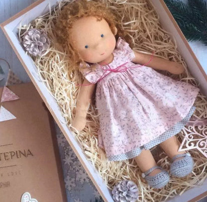 Handmade Plush Doll Golden Curly Girl Finished Product