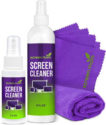 Screen Cleaner Spray and Microfiber Cloth 2-Pack (2X8Oz) by Screen Mom-Screen Cleaner Spray and Wipe for TV, Computer, Phone, Ipad, Car Screen Cleaning Kit Electronic Cleaner Spray