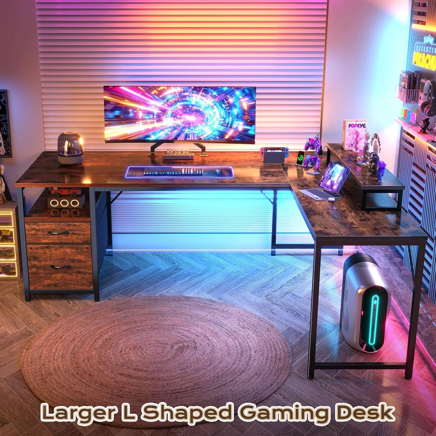 Sixty Three Inch L Shaped Desk USB Port Ergonomic Workspace