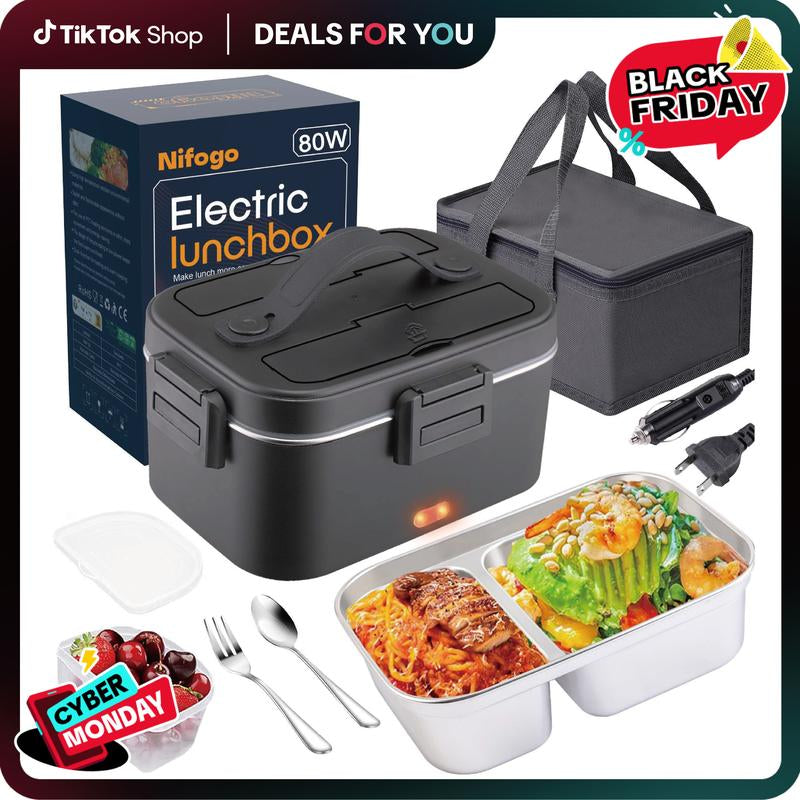 Electric Lunch Box Food Heater 80W，12V/24V/110V Self Heating Lunchboxfor Work/Car/Truck with Insulated Bag，1.5/1.8L,Dealsforyoudays