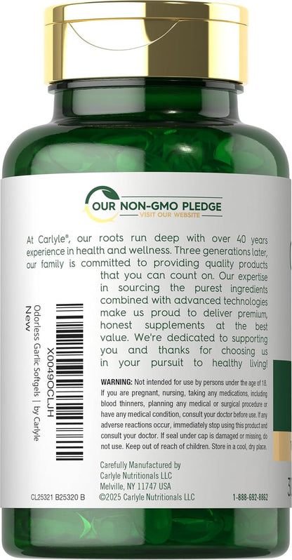 Carlyle Odorless Garlic Softgels | 300 Count | High Potency Formula | Non-Gmo and Gluten Free