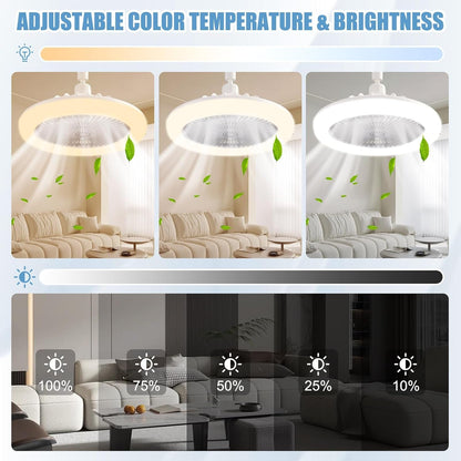Ceiling Fan with Lights E27 30W Ceiling Light with Fans and Remote Control Timing 3 Color Dimmable LED Lamp 3 Speeds Whisper-Quiet Ceiling Light Bulb Fan for Bedroom Home Office Dormitory