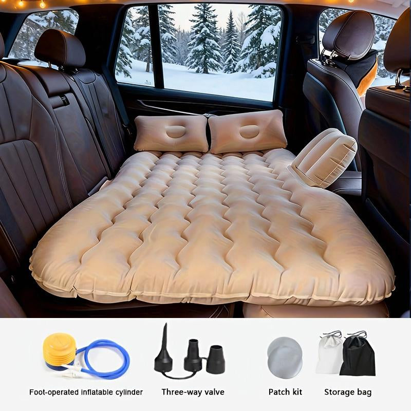 Car Backseat Air Mattress Inflatable Travel Bed for SUV Sedan Holiday Road Trip Sleeping Pad Comfortable Rest for Kids Pets Soft Flocking Wavy Support