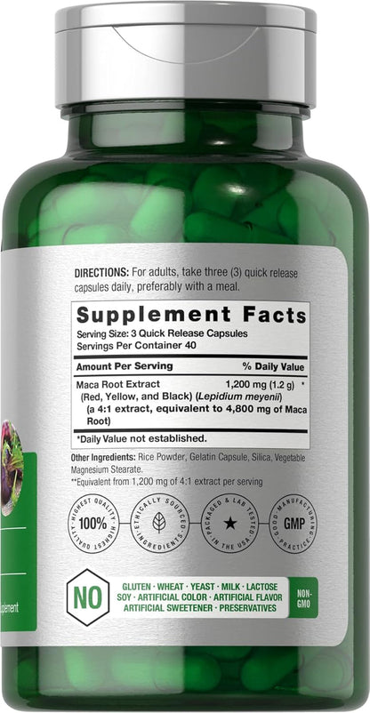 Maca Root Capsules for Men and Women | 120 Pills | High Potency Extract | Non-Gmo and Gluten Free Formula