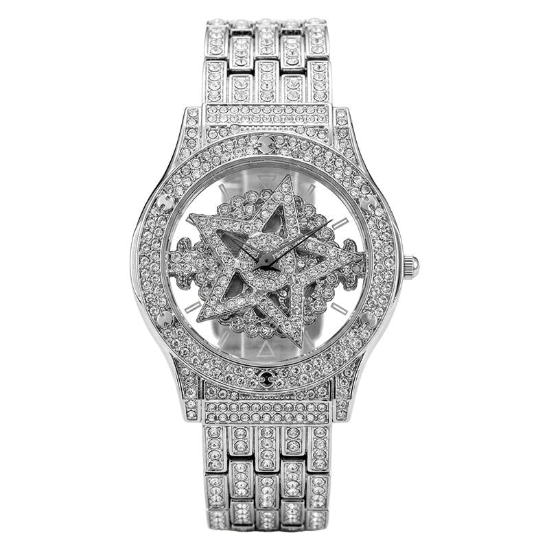 Luxury Watches for Ladies and Gentlemen Luxury round Dial Diamond-Encrusted with Rotating Star Design Quartz Watch - Fashionable Sparkling & Versatile Timeless Classic Design with Adjustment Tool Birthday Gifts