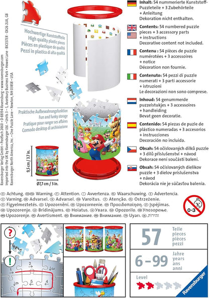 Ravensburger - Super Mario Pencil Cup - 3D Jigsaw Puzzle - Buildable Desk Organizer Featuring Iconic Mario Graphics - 54 Sturdy Plastic Pieces - Premium Quality - Fun for Kids & Adults