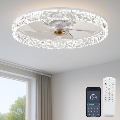 20‘’ Ceiling Fan with Light, Upgraded Low Profile Fan, Flush Mount Ceiling Fan, 6 Speeds, Dimmable LED, App & Remote Control, Quiet DC Motor, for Bedroom, Living Room, F115 White