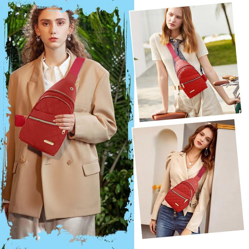 Solid Color Quilted Fanny Pack - Casual Zipper Chest Belt Bum Bag, Adjustable Sling Bag for Daily Use, Lightweight & Waterproof