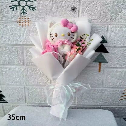 Hello Kitty Cartoon Plush Bouquet Anime Rose Flowers Doll Home Wedding Decoration Christmas Valentine'S Day Gift