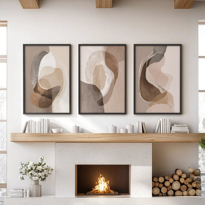 Neutral Abstract Wall Art Set of 3. Modern Earth Tone Prints