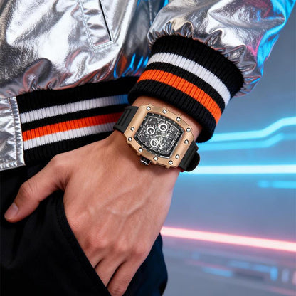 Men'S Colorful Punk Style Quartz Watch, Multi.Functional Waterproof Dual Display Wristwatch, Trendyfashion Sport Watch, Birthday Gift with Gift Boxfashionable Wristwatch Multifunctional Men Luminous Hand