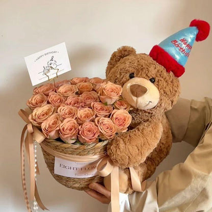 Valentine’S Day Teddy Bear with Eternal Rose Bouquet, Preserved Flower Plush Bear, Romantic Birthday Gift for Her Gift Sets