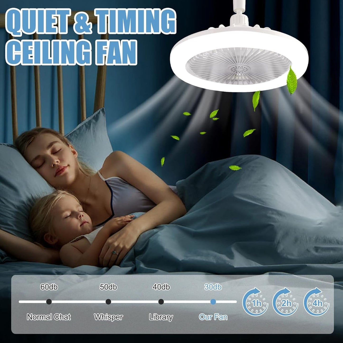 Ceiling Fan with Lights E27 30W Ceiling Light with Fans and Remote Control Timing 3 Color Dimmable LED Lamp 3 Speeds Whisper-Quiet Ceiling Light Bulb Fan for Bedroom Home Office Dormitory