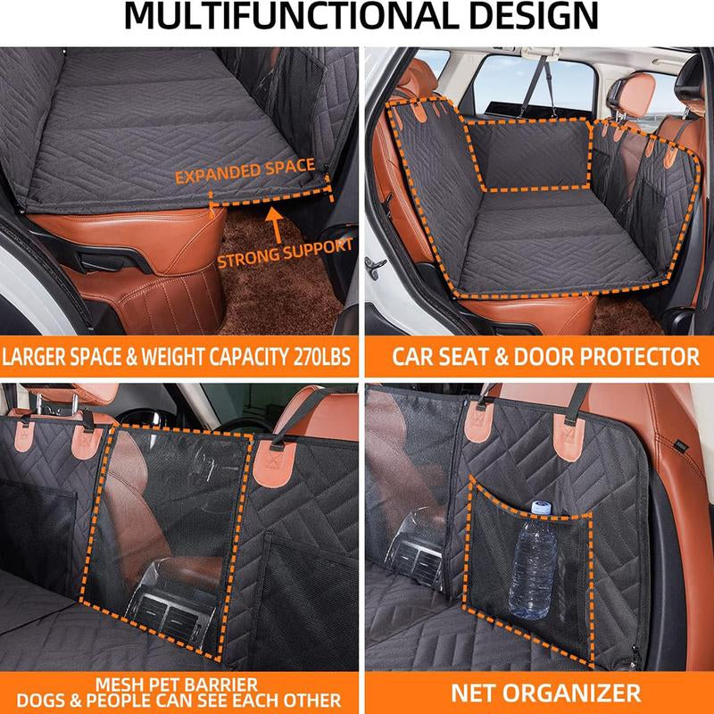 Hard Bottom Dog Car Seat Cover - Folding Passenger Seat Design, 100% Waterproof Pet Hammock with Mesh Window for Cars & Suvs (270LBS Support)