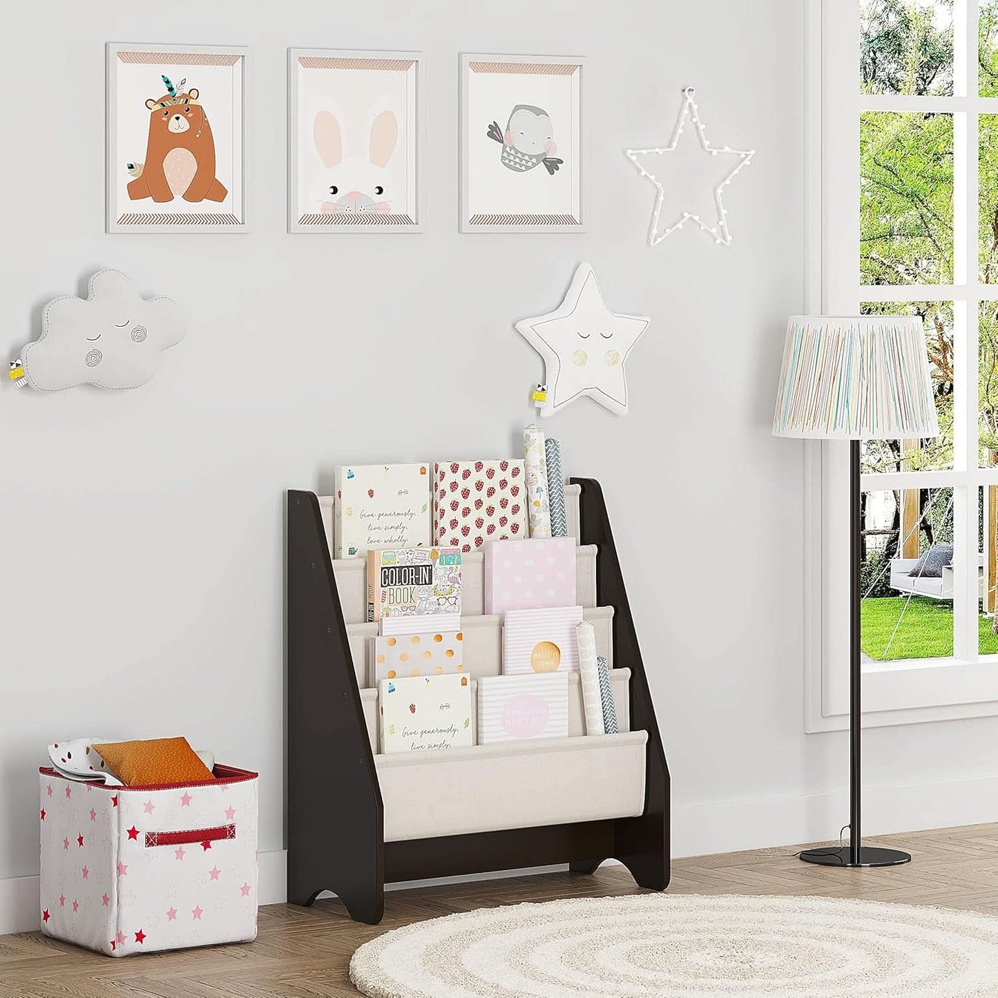 Kids Sling Bookshelf Espresso With Magazine Rack Organizer For Kids Room