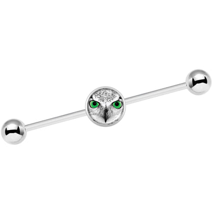 14G Black White Owl Industrial Barbell 37mm
