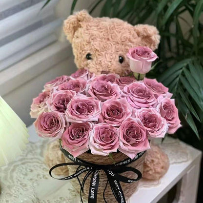 Valentine’S Day Teddy Bear with Eternal Rose Bouquet, Preserved Flower Plush Bear, Romantic Birthday Gift for Her Gift Sets